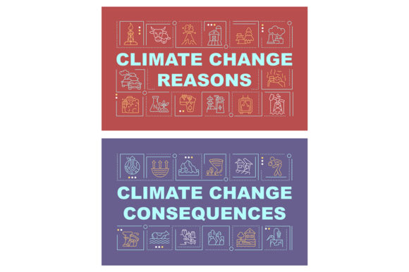 Climate Change Word Concepts Banner Set: Graphics for Impactful Branding