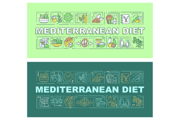 Mediterranean Diet Word Concepts Banners: Graphics for Modern Content